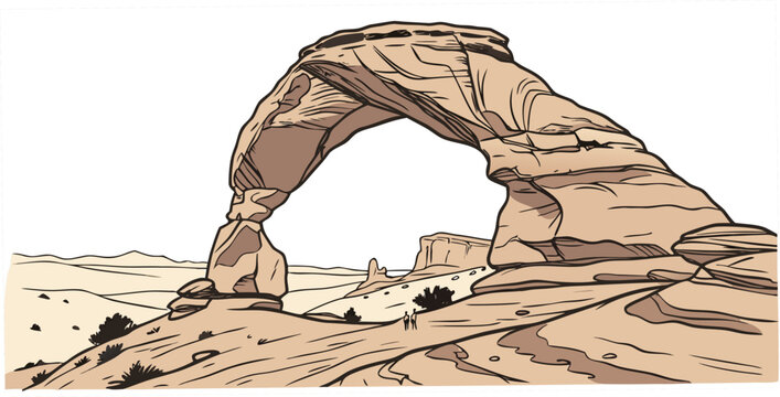 A large rock arch in the desert landscape Vector