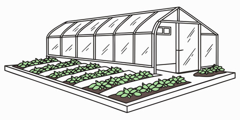 A greenhouse with plants growing in rows Vector © MST CHIN BANU BEGUM