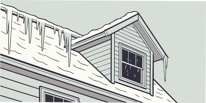 Snowy roof of a house with icicles hanging down Vector