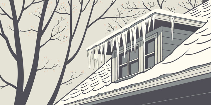 Snow covered roof of a house with icicles Vector