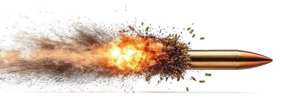  bullet with an explosion effect, isolated on a transparent background, 