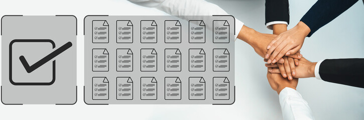 Task management concept illustrating digital checklist, document organization, and workflow...