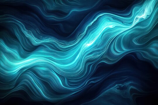 glowing turquoise and teal swirling liquid waves against a dark background, serene and mesmerizing motion
