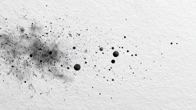Abstract ink splatter on textured paper, a minimalist black and white design