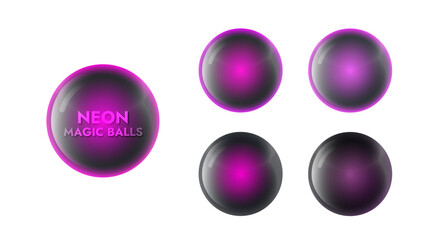 Set of black magic balls with pink purple neon glow inside © Тарас Примак