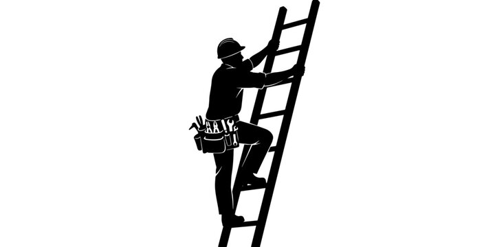 Aspirational Vector Illustration of a Hard-working Construction Worker Climbing a Ladder to Achieve Progress