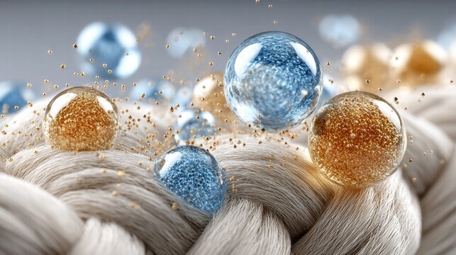 Abstract illustration of fabric fibers with microscopic spheres