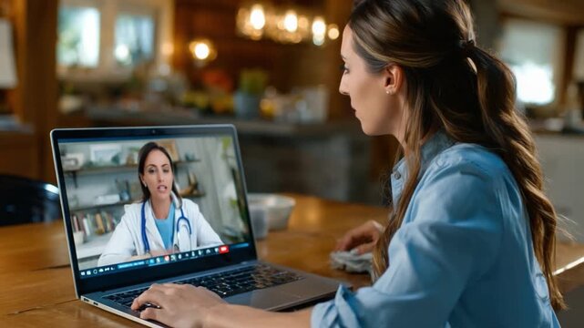 Telemedicine Consultation: A woman engaging in a telemedicine session with a doctor, discussing health concerns and receiving medical advice remotely.