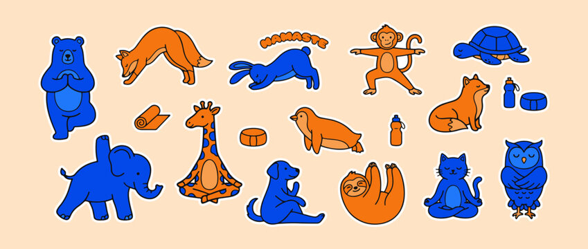 Animal Yoga Poses: A whimsical illustration showcases a variety of animals, each gracefully contorting into various yoga poses. The scene is both calming and energetic.