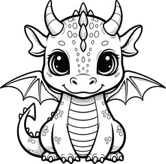 Obraz premium Cute cartoon dragon sitting and smiling