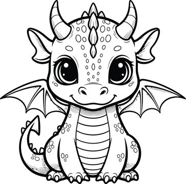 Cute cartoon dragon sitting and smiling