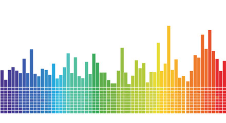 Fototapeta premium Colorful abstract sound wave equalizer bars with grid lines on white background