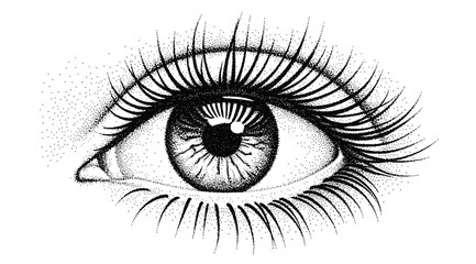 Obraz premium A detailed illustration of a human eye with long eyelashes on a white background