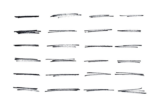 Set of black hand drawn marker pen stroke line transparent background design element doodle scribble underline