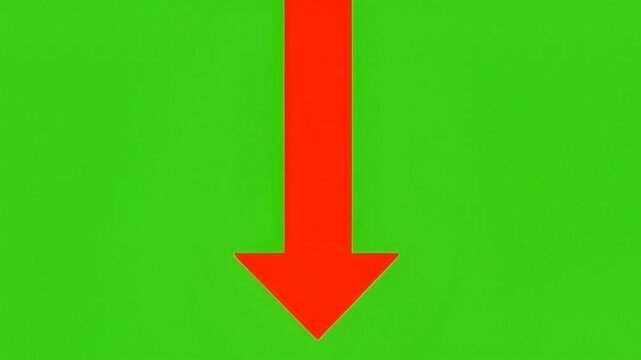 Red Arrow Pointing Down on Chroma Key Green Screen Background