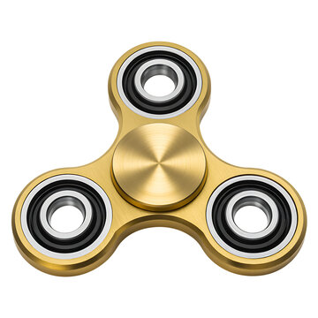 A shiny gold fidget spinner with three prongs