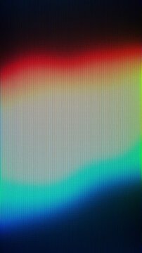 Retro CRT screen with a vibrant fluid wave flows in a orange, teal, and yellow gradient animation on a black background. Seamless vintage rainbow vertical backdrop for music, clips, and presentation