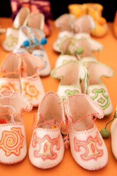 Handmade felted slippers from Uzbekistan with embroidered details