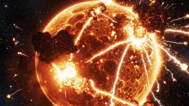 The sun dominates the entire frame, with massive solar flares erupting from its surface, in deep space.