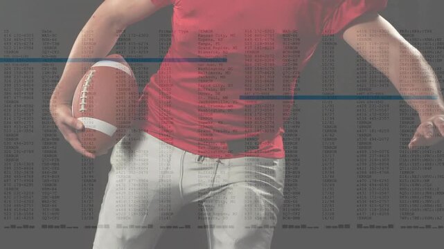 Vertical video: Player stepping pivoting protecting ball with data overlay tracking for analytics