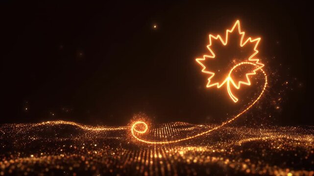 Abstract Golden Particles Swirling in Dark Space with Glowing Trail