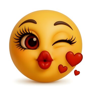Winking Emoji Sending Kiss with Hearts, Romantic Symbol, Cute Expression