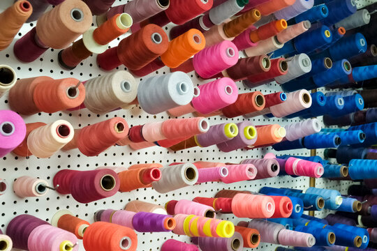 Colorful thread spools in New York&rsquo;s Garment District
