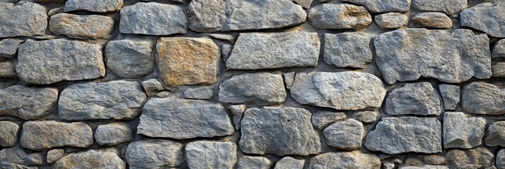 Fototapeta premium rough gray stone wall of irregular stacked rocks conveying rustic strength and timeless stability