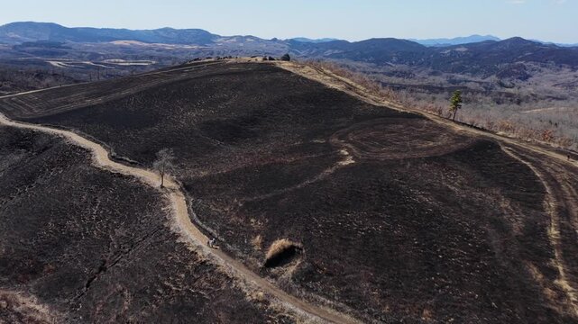 Aerial landscape of Mount Aso volcanic mountains in Kumamoto Kyushu Japan
