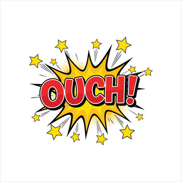 Comic book style explosion with the word ouch in bold red lettering
