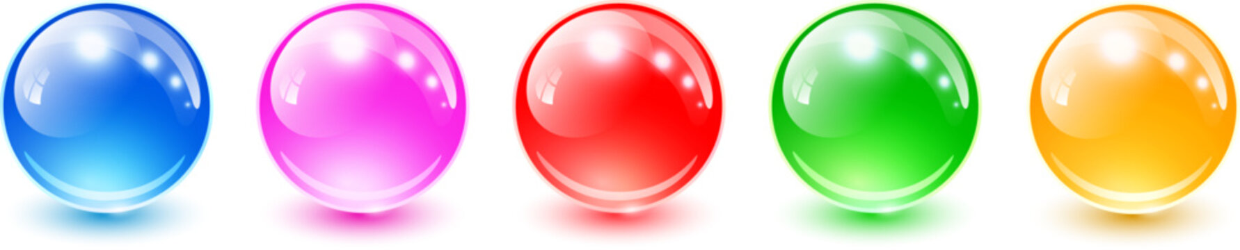 Colorful glass balls set, 3D shiny spheres collection.