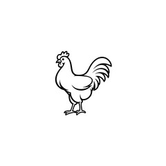 Fototapeta premium Simple black and white line art drawing of a proud rooster standing sideways in profile view
