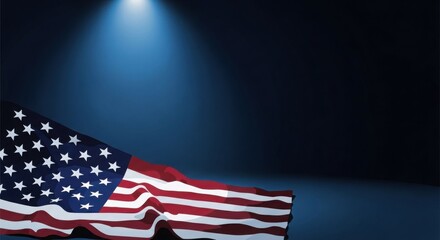 Obraz premium Usa flag day celebration background with american flag under spotlight