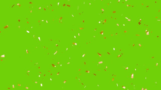 Colourful 3D Confetti Falling Down Slowly on green screen Background. Festive Celebration with Multicoloured Confetti Rain in 3D Space. Slow Motion 3D Confetti Falling Down Over Isolated Background.