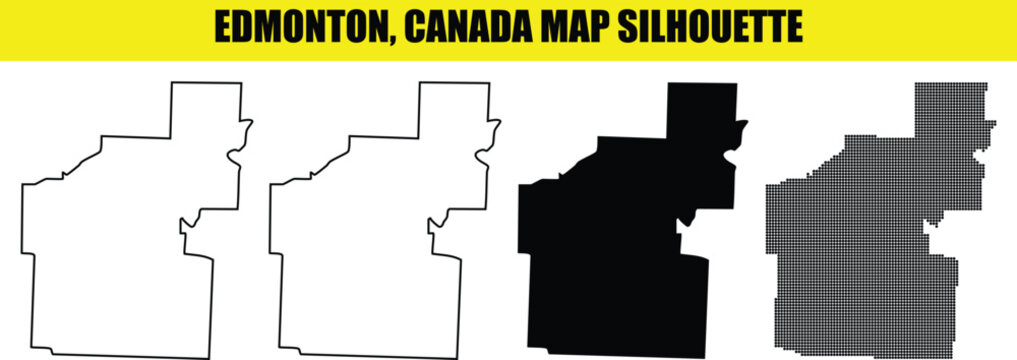 Edmonton canada map silhouette set city borders outline black shape isolated on transparent background geography