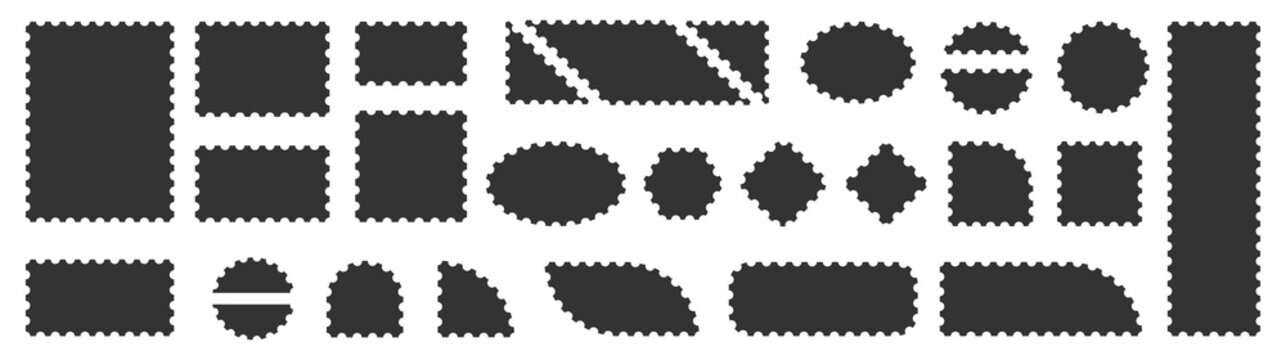 Set of blank rectangle and square Postage stamp frames. Postage stamp vector icons.Blank postage stamps borders vector set. Mockup postage stamps Postage stamp set, templates 