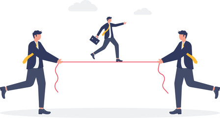 Fototapeta premium Business team balancing on a tightrope