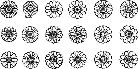 Black and white line of various flowers line floral simple 2 minimalistic © GT Designs