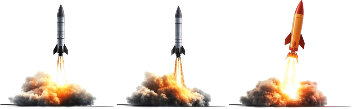  rocket launch, against a transparent background, 