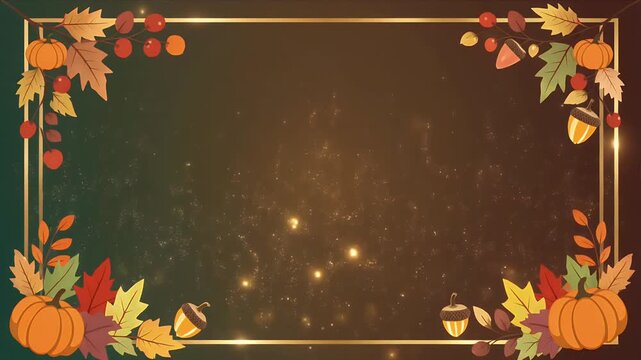 Autumn Harvest Wreath with Pumpkins and Leaves on Dark Background