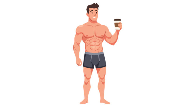 Muscular man holding coffee cup.
