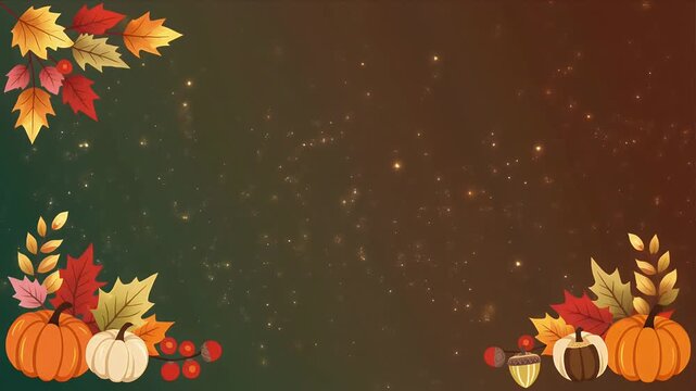 Autumn Harvest Composition with Pumpkins and Maple Leaves on Dark Background