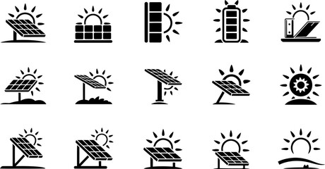 Obraz premium A collection of icons depicting various weather conditions and solar energy themes
