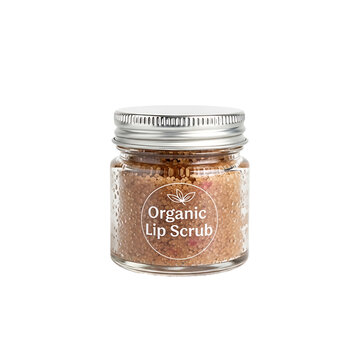 Small glass jar filled with organic lip scrub and silver lid