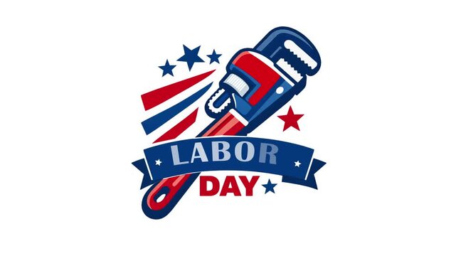 Labor Day Animated Pipe Wrench with USA Flag Banner