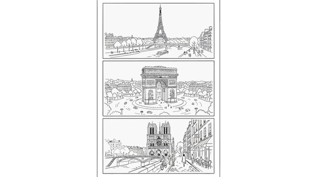 Paris Landmarks Line Art