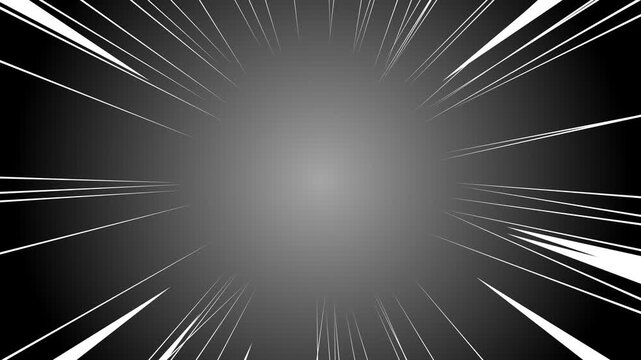 Abstract Anime Motion Lines Background with Fast Velocity Effect. Classic Manga Style Speed Lines Overlay for Action Scenes. Radial Speed Lines Animation in Japanese Comic Book Style.