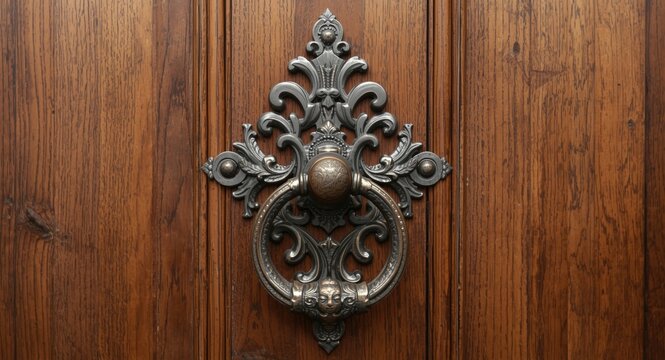 Decorative metal door knocker featuring French chateau style