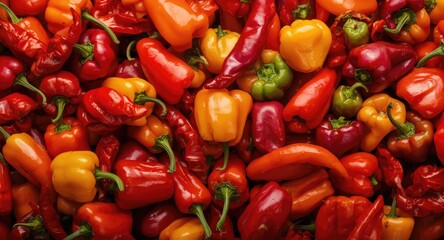 Collection of chili peppers showcased with a lively and bold abstract backdrop