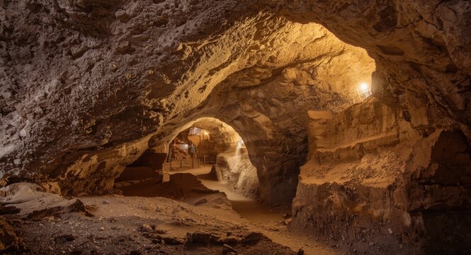 Ancient mining site with multiple branching subterranean tunnels